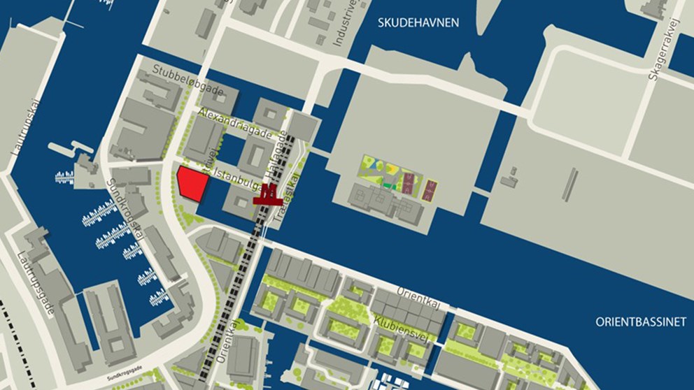Kort over placeringen af den nye Østre Landsret i Nordhavn i København