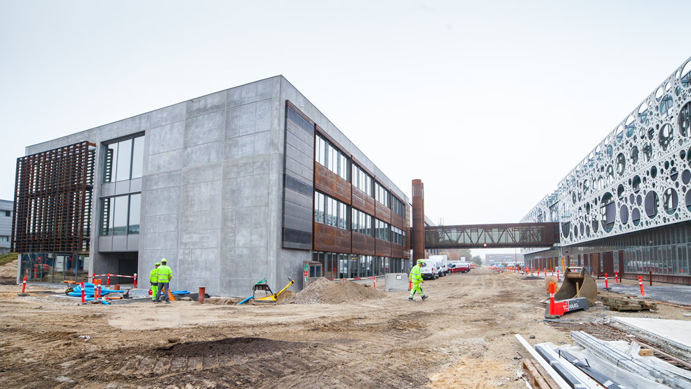 Billede af byggepladsen ved bygning 44 til Syddansk Universitet i Odense