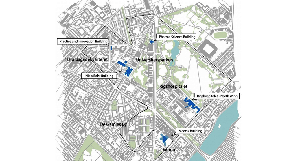 Kort over Copenhagen Science City området på Nørrebro