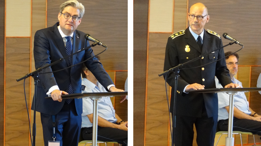 To af talerne ved indvielsen. Justitsminister Søren Pind og Politidirektør Jørgen Meyer