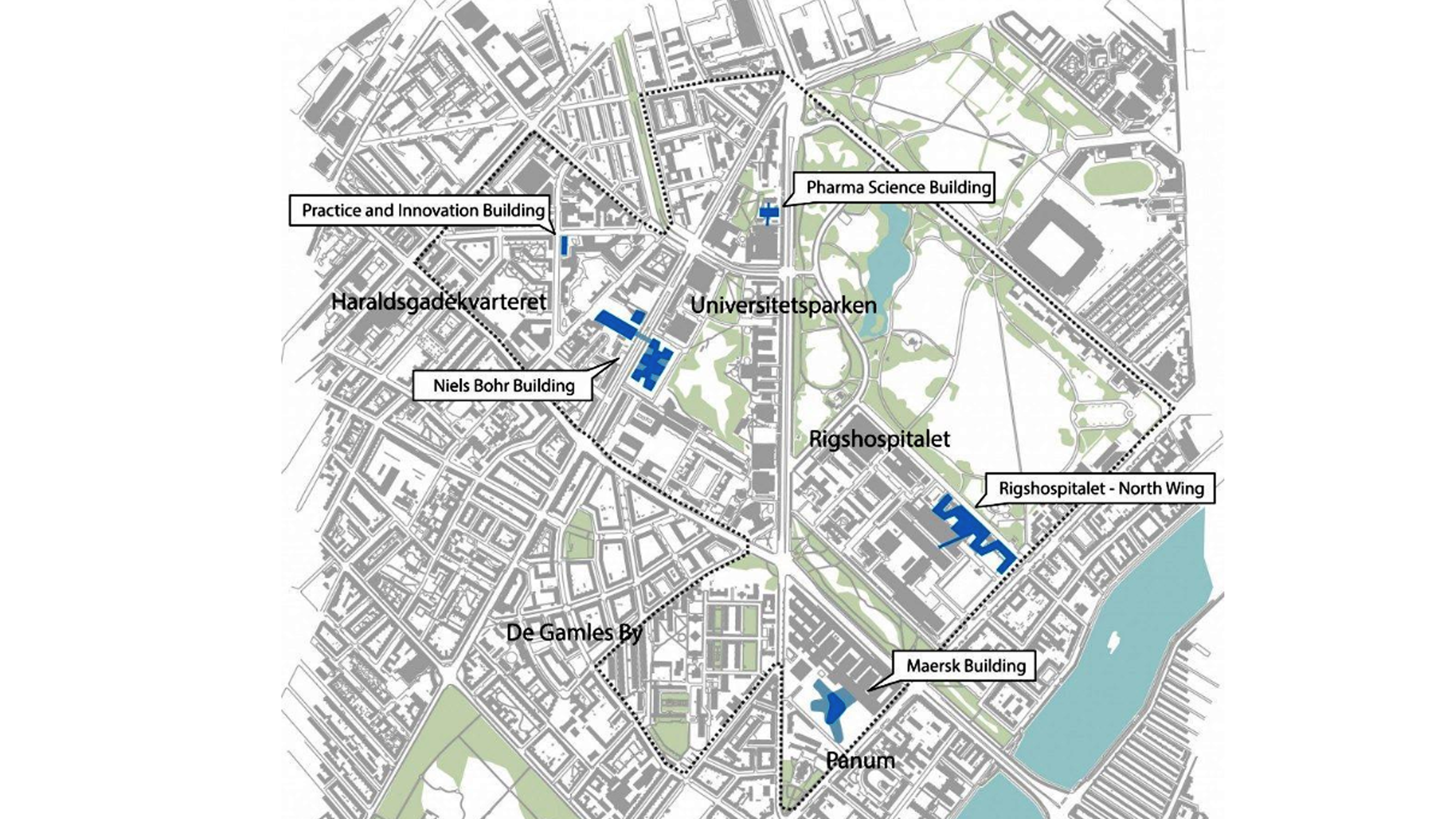 Kort over Copenhagen Science City området på Nørrebro